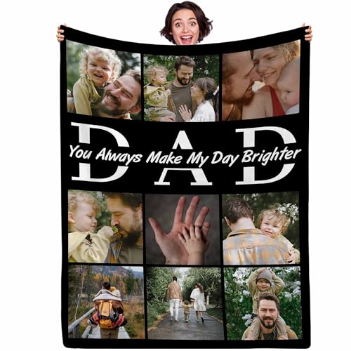 Personalized Blanket for Fathers Day | Custom Picture Blanket for Dad Customized Photo Blanket as Gifts for Father Husband Customize Blanket for Men, Style 10 - color: Style 10