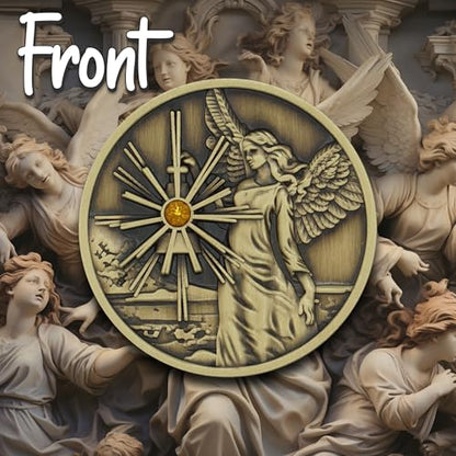 Bronze Guardian Angel Coin Medallion, Pocket Prayer Affirmation Gift Token - color: Bronze