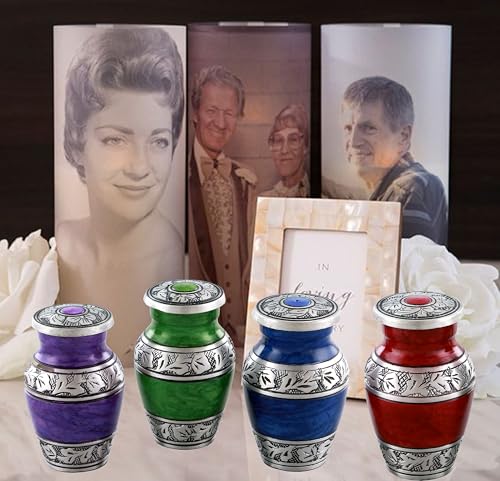 Metallic Small Urns with Engraving Design- Cremation Urn for Men & Women - Set of 4 Mini Urns - Keepsake Urn for Human Ashes- (Design- 4)