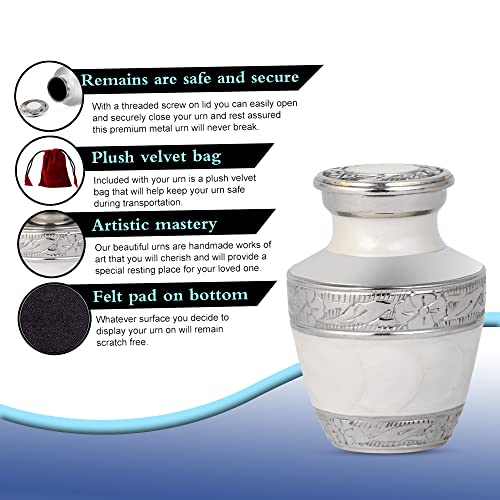 Small Urns for Human Ashes Adult Male Female | Gift Pack of Pearl White Aesthetic Mini Urn, Red Velvet Carry Bag, A Paper Funnel in a Premium Gift Box - color: Pearl White, size: Pack of 1