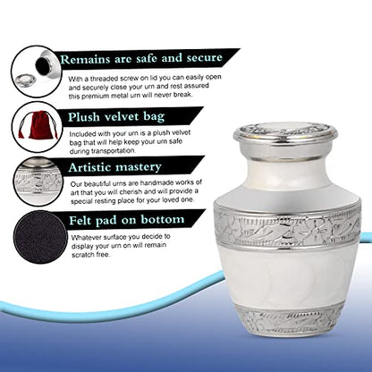 Small Urns for Human Ashes Adult Male Female | Gift Pack of Pearl White Aesthetic Mini Urn, Red Velvet Carry Bag, A Paper Funnel in a Premium Gift Box - color: Pearl White, size: Pack of 1