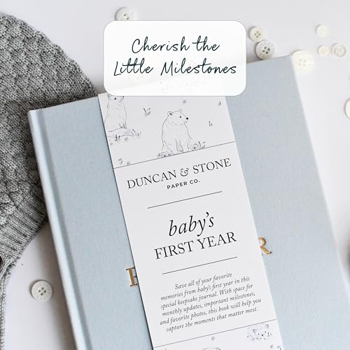 Duncan & Stone Baby Book First Year Memory Keepsake, Linen, Cream - color: Cream
