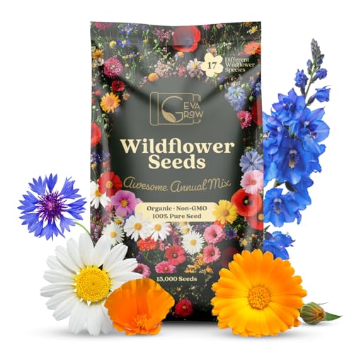 Awesome Annual Wildflower Seeds – 1oz Packet (15,000+ Seeds, Covers 100 Sq Ft) | 18 Easy-Grow Flower Varieties | Organic, Non-GMO | Fast Blooming Garden Mix for Bees, Butterflies & Pollinators - style: Awesome Annual Mix