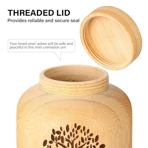 Mini Urns for Human Ashes Made of Bamboo,Small Urns for Ashes Keepsake with Tree of Life Pattern,Biodegradable Urn for Pet Cremation Keepsakes,Set of 2
