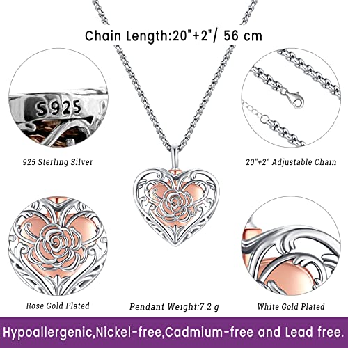 Eusense Cremation Jewelry for Ashes Urn Necklace to Put Ashes In 925 Sterling Silver Memorial Pendant Heart Urn Necklaces for Ashes Necklace for Women Men - style: A-Heart Urn Necklace-Rose