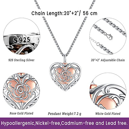 Eusense Cremation Jewelry for Ashes Urn Necklace to Put Ashes In 925 Sterling Silver Memorial Pendant Heart Urn Necklaces for Ashes Necklace for Women Men - style: A-Heart Urn Necklace-Rose