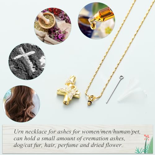 Imrsanl Butterfly Cross Urn Necklace for Ashes Men Women Cremation Jewelry Ashes Pendant for Human Memorial Ash Jewelry - color: Z-Gold