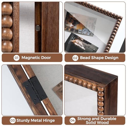 Muzilife 11x14 Shadow Box Pine Wood with Unique Bead Door, 3.18 Deep, Black - color: Brown-bead Shape, size: 11"x14"