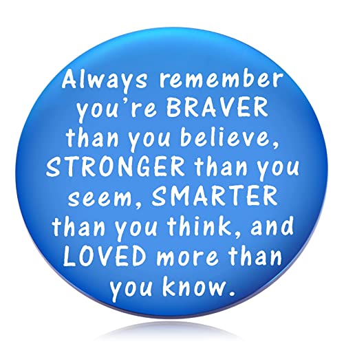 2-Sided Little Pocket Hug Token Thinking of You Miss You Gift - You are Braver Than You Believe Cheer Up Gifts Good Luck Cancer Get Well Soon Coin, 1.5", Blue - style: blue