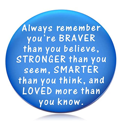 2-Sided Little Pocket Hug Token Thinking of You Miss You Gift - You are Braver Than You Believe Cheer Up Gifts Good Luck Cancer Get Well Soon Coin, 1.5", Blue - style: blue