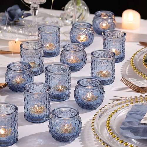 NITIME 36Pcs Assorted Blue Votive Candle Holders, Blue Candle Holders for Wedding Table Decor, Tea Lights Candle Holder for Table Centerpiece, Bridal Shower, Baby Shower Decorations - color: Blue