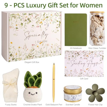 Get Well Care Package for Women - Feel Better Soon Basket, Sympathy and Thinking of You Gifts After Surgery Recovery - color: Green Snake Plant