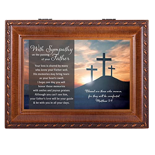 Cottage Garden Sympathy Passing Father Woodgrain Music Box Plays How Great Thou Art