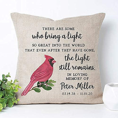Canary Road Custom Sympathy Gift in Memory of Pillow | Cardinal Memorial Present | Remembrance Funeral Loved One Family Friend