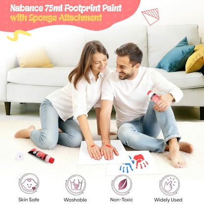 Nabance 2.54 fl oz Red Baby Hand and Footprint Friendly Paint, Dog Cat Paw Print Safe Paint, Non-Toxic Acid-Free, Safe Gentle for Home School Christmas New Year DIY Keepsake Stamp - color: Red