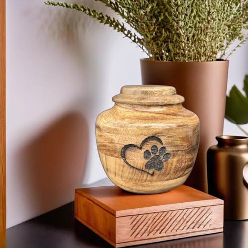 Wooden Urn for Dog Wooden Pet urn Cremation Urn for pet Urns for Dogs Ashes Wooden Pet Urn Box Small Wooden urn (Large (8" Hx7 Diameter)(130Cu/In)) - size: Large (8"Hx7"Diameter)(130Cu/In)