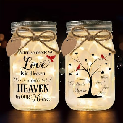 Jar Night Light, Glass Lamp, 5x3 Inch, Memorial Gift Cardinal - color: Cardinal Memorial