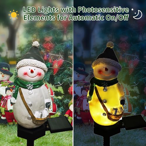 QH & Garden Resin Snowman Solar Lights Outdoor Waterproof | Christmas Garden Stake Lights, Outdoor Christmas Decorations, Snowman Stake Landscape Lamp, Patio Yard - style: Snowman