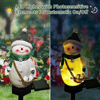 QH & Garden Resin Snowman Solar Lights Outdoor Waterproof | Christmas Garden Stake Lights, Outdoor Christmas Decorations, Snowman Stake Landscape Lamp, Patio Yard - style: Snowman
