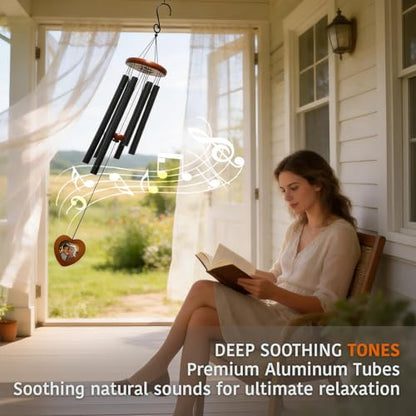 Memorial Wind Chimes with Wooden Photo Frame, 32 Inch Sympathy Windchime Outdoors for Loss of Loved One, Personalized Berevement/Memorial Gifts for Loss of Mother, Father, Husband, Friend, Pet