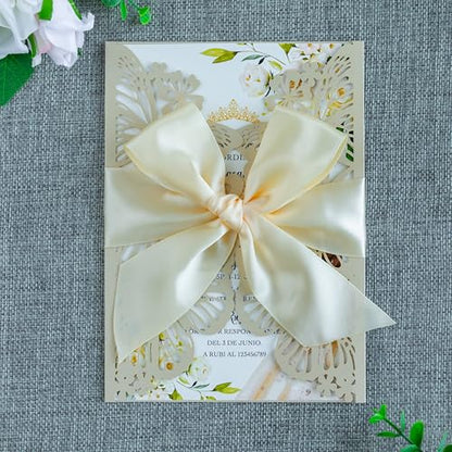 20 PCS Butterfly Quinceanera Invitation, Laser Cut Invitation Cards | 5.12x7.2" Champage Butterfly Quinceanera Invitation with Envelopes for XV Anos Bridal Shower Baby Shower Invite - color: Shinny Champagne