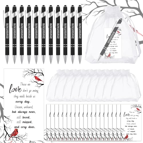 Yeaqee 150pcs/50set Funeral Favor Pen Poem Card for Guests, White, Cardinal - color: White, style: Cardinal