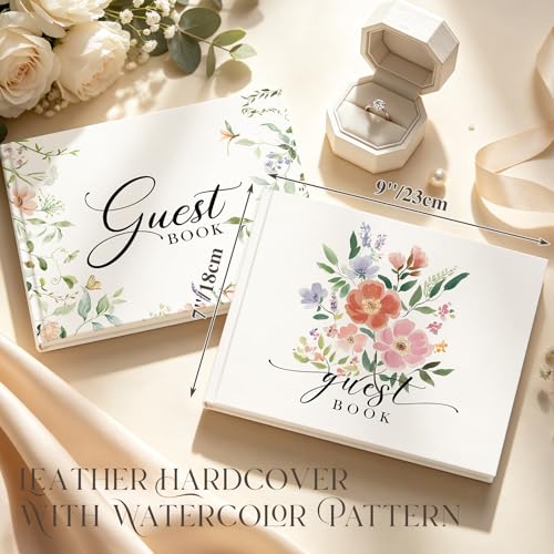 EVERLORIA Wedding Guest Book, Leather Guest Sign in Book, 108 Blank Pages Signature Guestbook for Wedding Reception Bridal Baby Shower Anniversary Quinceanera Birthday Graduation, 9"x7" - color: Floral A