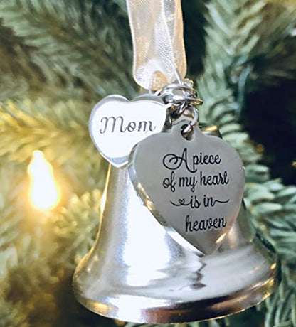 MOM Memorial Christmas Ornament Bell for Loss of Loved One | Sympathy Gift for Loss of Loved one, A Piece of My Heart is in Heaven, Loss of Mother, Christmas Tree Pendant Ornaments - style: MOM