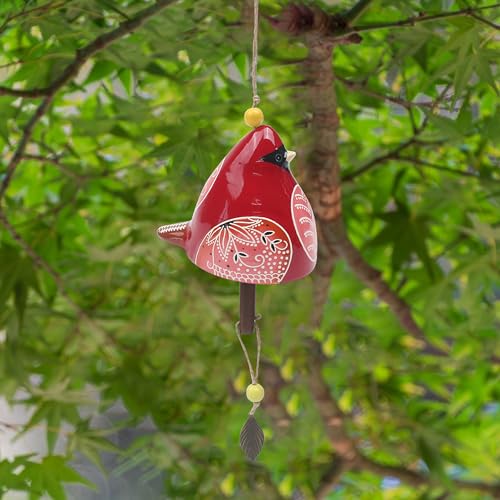 Bird Song Bell Wind Chime, Ceramic Cardinal Fashion Hanging Windchimes for Rustic Music Garden Backyard Church Decoration Porch Outside Outdoor Festival Memorial Gift Witness Friendship (Red)