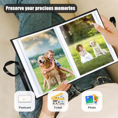 Photo Album 4x6 100 Pockets, Slip-in Picture Albums, Linen Cover Top Loader Vertical Pockets Albums for Baby, Kids Boy Girls, Wedding, Family, Anniversary, Black - color: Black, size: 100 Pockets white Bandage