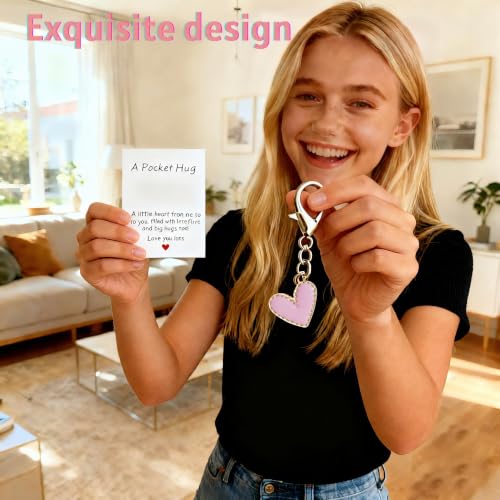 YOJO Pocket Hug Keychain, Love Keychain with Positive Affirmation Card, Emotional Support, Inspirational Gift - color: Pink