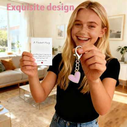 YOJO Pocket Hug Keychain, Love Keychain with Positive Affirmation Card, Emotional Support, Inspirational Gift - color: Pink