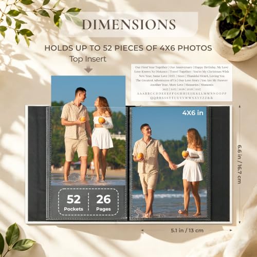 Vienrose 4x6 Couples Photo Album 52 Pockets DIY Custom Cover Beige | fabric cover photo book, acid free inner pages, couple themed crystal stickers, small slip in photo album - color: Romantic Couple, size: 52 Pockets