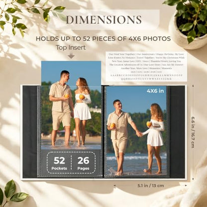 Vienrose 4x6 Couples Photo Album 52 Pockets DIY Custom Cover Beige | fabric cover photo book, acid free inner pages, couple themed crystal stickers, small slip in photo album - color: Romantic Couple, size: 52 Pockets