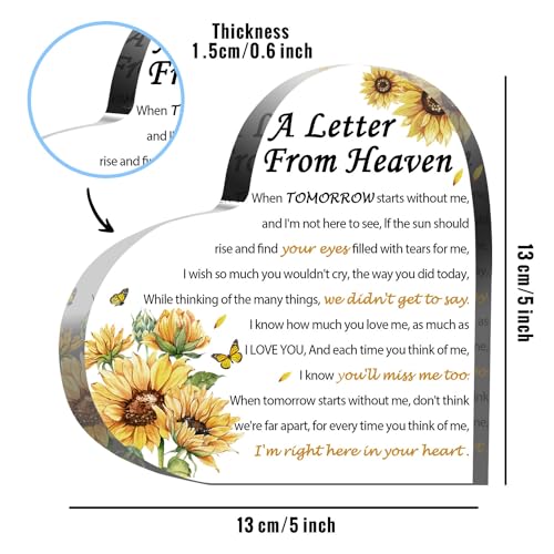 Sympathy Gifts - A Letter from Heaven- Memorial Gift for Loss of Mother Father Husband Son, Acrylic Heart Keepsake,Remembrance Sympathy Gifts （Sunflower） - style: Sunflower 5 X 5 IN