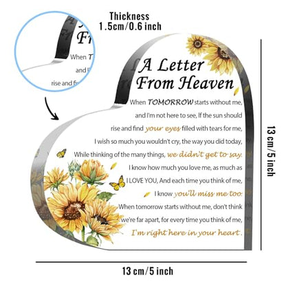 Sympathy Gifts - A Letter from Heaven- Memorial Gift for Loss of Mother Father Husband Son, Acrylic Heart Keepsake,Remembrance Sympathy Gifts （Sunflower） - style: Sunflower 5 X 5 IN