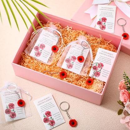 50 Sets Memorial Day Favors for Guests Bulk Remembrance Poppy Keychains with Seed Packets Celebration of Life Keepsakes