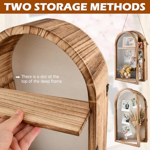 Arch Shadow Box Frame 10x16 Inch, Large Display Case with Linen Back and Removable Shelves, Memory Box for Wedding Bouquet, Medals, Photos, Awards & Keepsakes