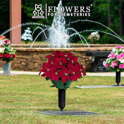 Artificial Flowers for Cemeteries - Red Poinsettias with Gold Glitter - (1) Bouquet - color: Red W Gold Glitter, size: (1) Bouquet