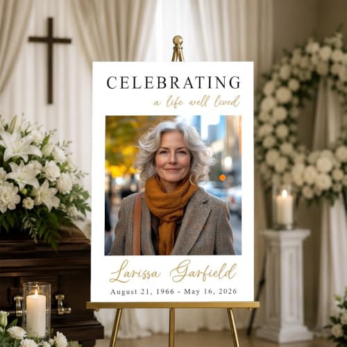 Personalized Funeral Welcome Sign with Photo for Celebration of Life #10 | Elegant Celebration Tribute Canvas Display, Celebration Tribute Board, Forever In Our Hearts Keepsake for Loved Ones - color: Version #10
