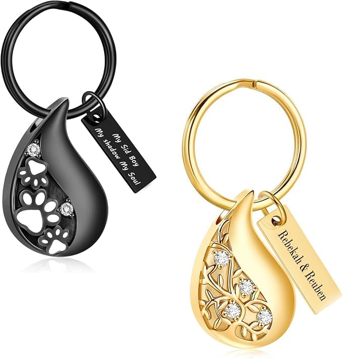 Hearbeingt Teardrop Urn Keychain for Ashes Tree of Life Cremation Jewelry - color: Customize Nameplate