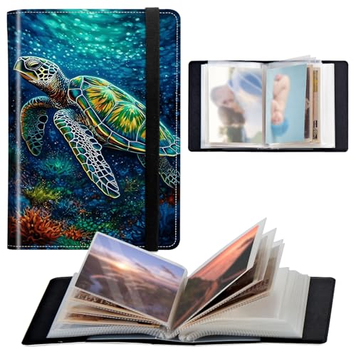 Photo Album 4x6 120 Pockets Photos with Elastic Band, Cute PU Leather Photo Books Small Mini Capacity Picture Album for Family Wedding Travel Anniversary Baby Vacation Pictures, Sea Turtle - color: Sea Turtle
