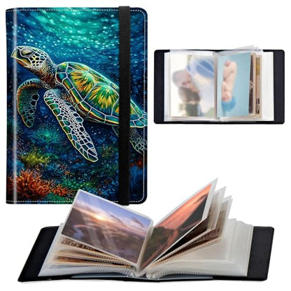 Photo Album 4x6 120 Pockets Photos with Elastic Band, Cute PU Leather Photo Books Small Mini Capacity Picture Album for Family Wedding Travel Anniversary Baby Vacation Pictures, Sea Turtle - color: Sea Turtle