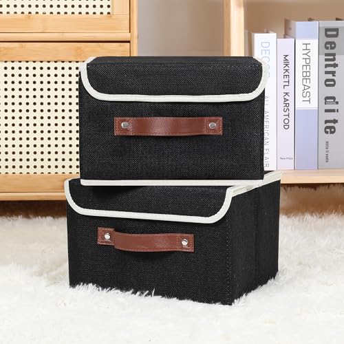 ANMINY Fabric Storage Box Bins with Lids, Black, 10"x8"x7", 2 Pack - color: Black, size: Small (Pack of 2)