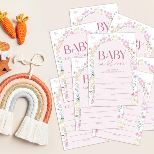 Baby in Bloom Baby Shower Invitations for Girls Boys, Floral Baby Announcement Invite Cards, 25 Set of Fill-in Baby Shower Invites with Envelopes, Gender Reveal Party Supplies -B06 - color: Floral-01