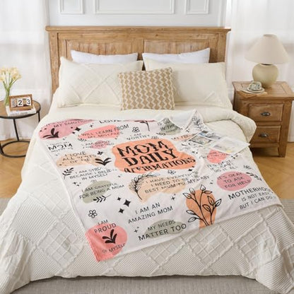 New Mom Gift Blanket 50x60 Inch – Soft Cozy Throw with Inspirational Words, Postpartum Gifts for New Mothers, Mother’s Day Birthday - color: Mom-hua