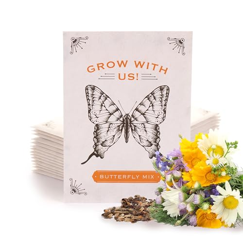Bentley Seeds Grow with Us Pre Filled Butterfly Mix Seed Packets - 25 Individual Assortment Butterfly Mix Seed Packs for Party Favors Non-GMO Eco-Friendly Summer to Fall Gift - Outdoor Garden Seeds - style: Grow with Us