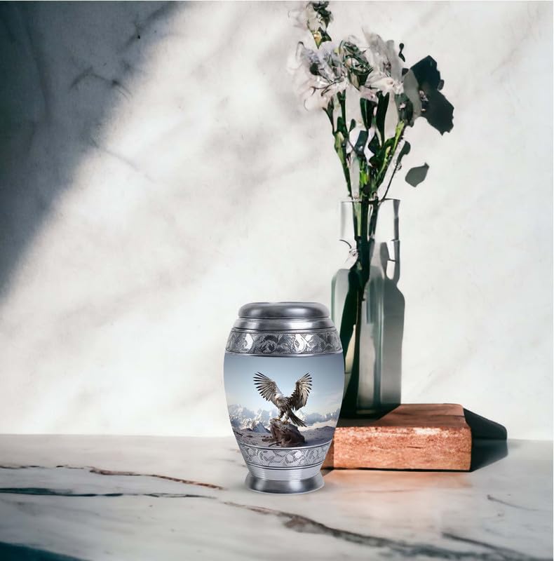 Eagle with Snow Mountains - Small Metal Cremation Container - Miniature Urns for Ashes - 3 Inch - Pack of 4 - Memorial Keepsake Urns - size: Pack Of 4