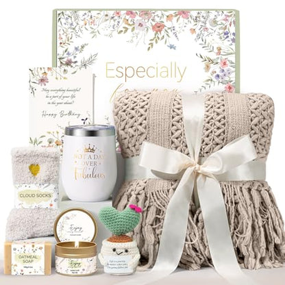 Birthday Gifts for Women, Happy Birthday Gifts for Mom Self Care Package Get Well Soon Gift Baskets, Thinking of You Spa Gift Basket with Knit Blanket Tumbler, Unique Gift Set for Mom, Wife, Friends - color: Khaki