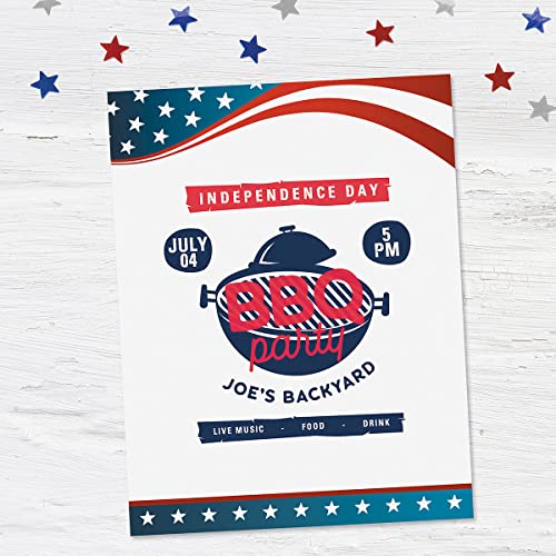 4th of July Patriotic Letter Papers - Set of 25, American Flag Stationery Papers, 8 1/2" x 11", Compatible Computer Paper, Patriotic Letterhead, 4th of July Flyers, Veterans Day, Memorial Day - color: 4th of July